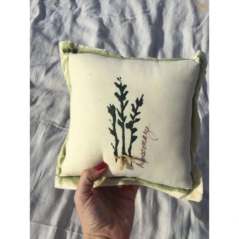 9” rosemary pillow herb farmhouse linen‎ country greenery rustic small